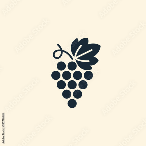 Grapes icon. Grapevine with leaf. Wine logo. Fruit pictogram. Vector illustration isolated.