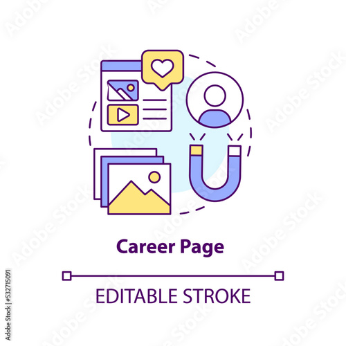 Career page concept icon. Employer branding. Talent magnet. Recruitment abstract idea thin line illustration. Isolated outline drawing. Editable stroke. Arial, Myriad Pro-Bold fonts used