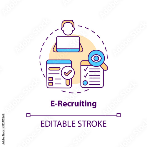 E-recruiting concept icon. Virtual HR services. Remote employment. Online recruitment abstract idea thin line illustration. Isolated outline drawing. Editable stroke. Arial, Myriad Pro-Bold fonts used