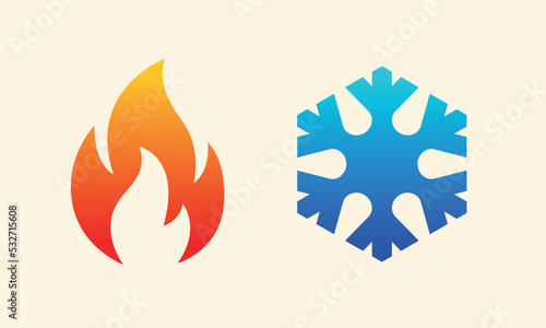 Hot and cold. Fire and snowlake. Modern vector icon design.