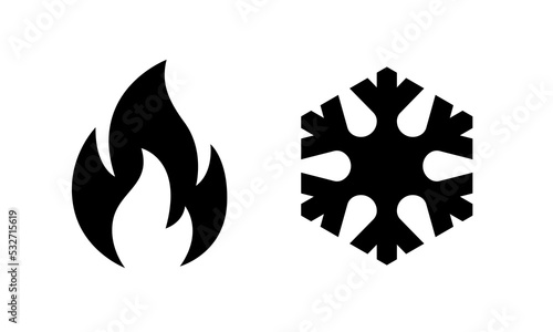 Hot and cold. Fire and snowlake. Modern vector icon design.
