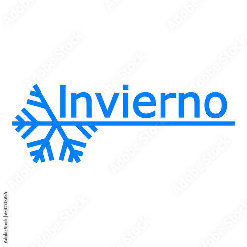 Logo con texto Invierno en español sobre línea de silueta de copo de nieve aislada