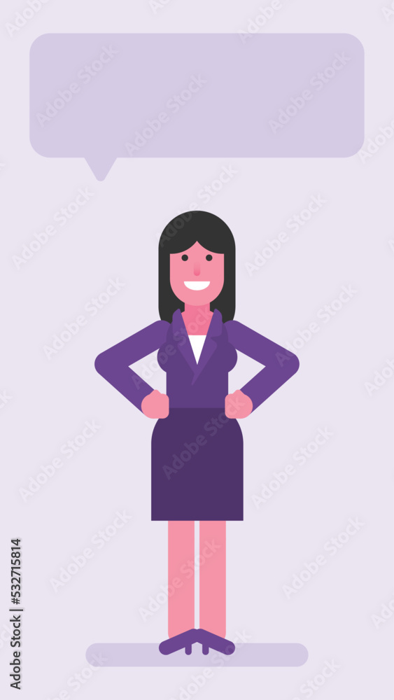 Business woman keeps hands on hips and smiles Business woman keeps hands on hips and smiles