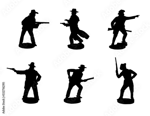 Cowboys. Gunslingers from the Wild West in different poses. Silhouette with gunfighter. photo