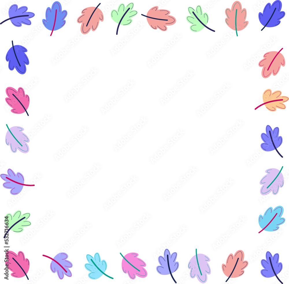 Autumn leaves frame, different kind of leaves around. Banner template. Cute childish doodle style.Cozy autumn vibes. Autumn leaves frame, different kind of leaves around. Banner template. Cute childish doodle style.Cozy autumn vibes.