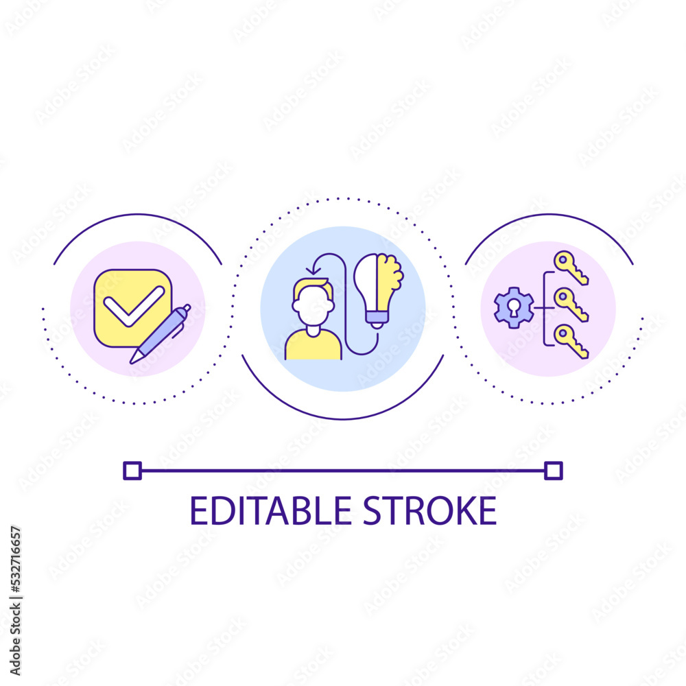 Creativity in data systematization loop concept icon. Innovative methods in analytics abstract idea thin line illustration. Isolated outline drawing. Editable stroke. Arial font used Creativity in data systematization loop concept icon. Innovative methods in analytics abstract idea thin line illustration. Isolated outline drawing. Editable stroke. Arial font used
