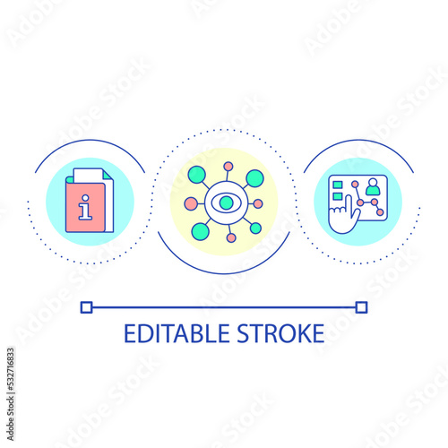 Data organization system loop concept icon. Processing information method. Archive structure abstract idea thin line illustration. Isolated outline drawing. Editable stroke. Arial font used