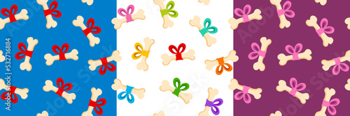 Dog bone with bow seamless pattern