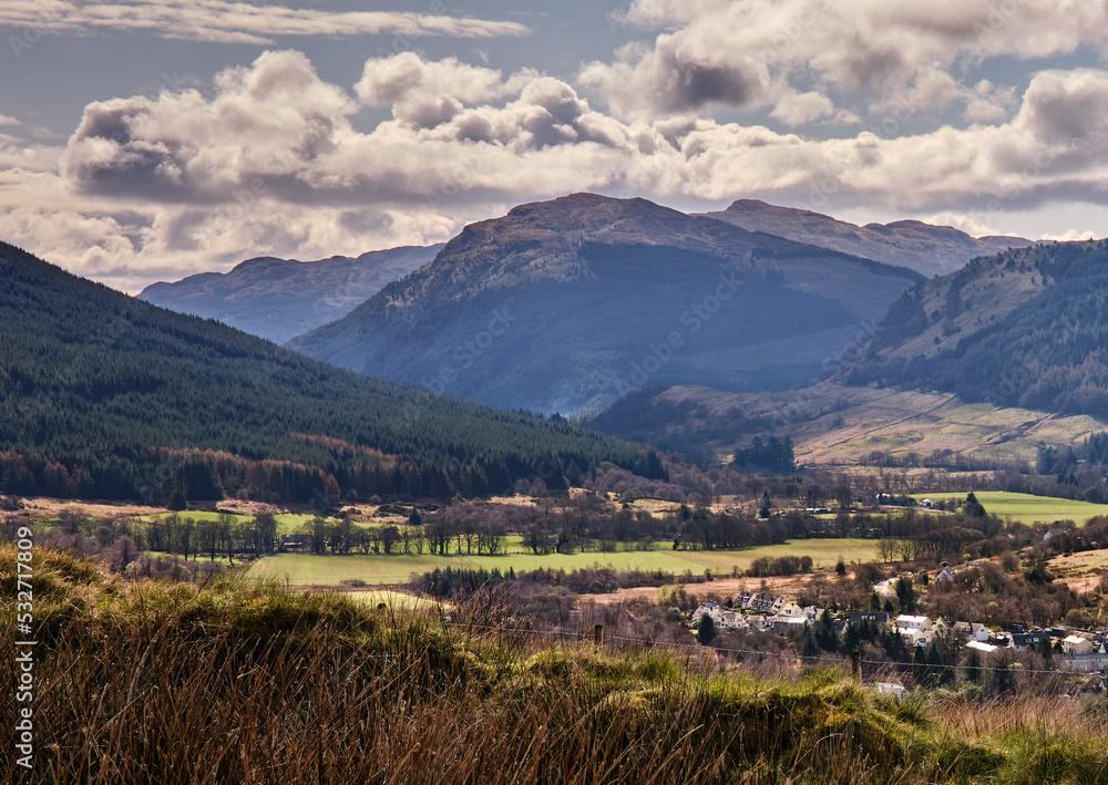 Mid morning and a view south east towards Glenbdranter from above Strachur. Argyll and Bute