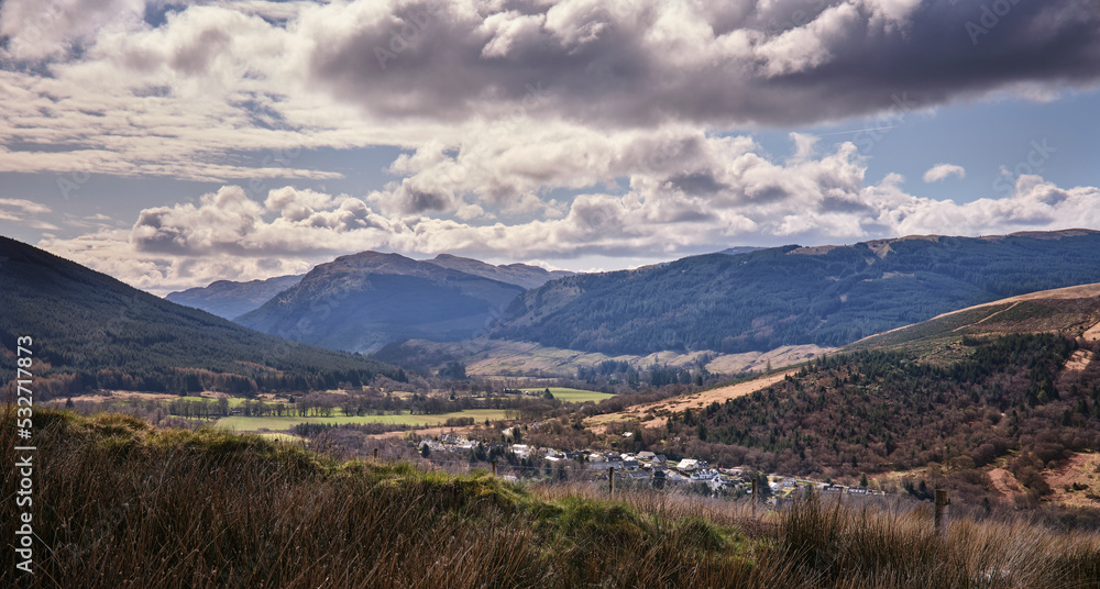 Mid morning and a view south east towards Glenbdranter from above Strachur. Argyll and Bute Mid morning and a view south east towards Glenbdranter from above Strachur. Argyll and Bute