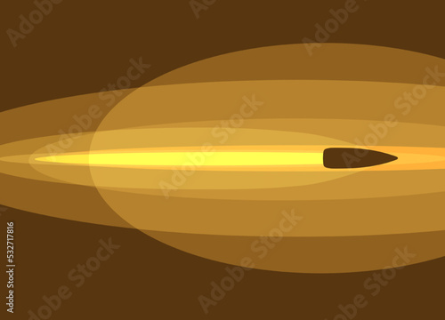 A flying bullet in motion with the fiery trace. Vector illustration.