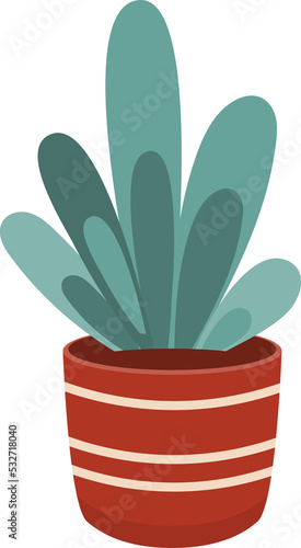 Green Potted Plant Decorative Houseplant in Ceramic Pot. Isolated Illustration on Transparent Background 