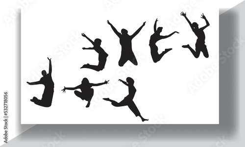 Silhouettes of jumping people, silhouette jump team, group of various people silhouettes, society, community, diversity