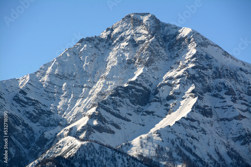 Photos Mount Chaberton is 3,131 meters high and is a mountain in the Cottian Alps located in the French department of the Hautes-Alpes but overlooks the Susa Valley in Italy