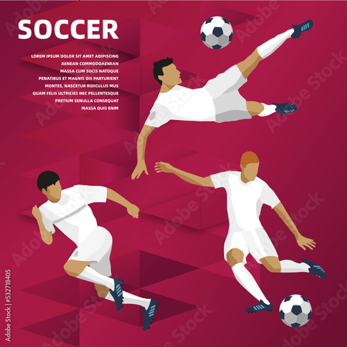 3 Fussballspieler vor rotem Hintergrund, Banner