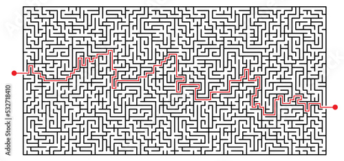 Education logic, labyrinth line. Black square maze. Vector. Find the way, labyrinth riddle. Black, white geometric pattern. labyrinth design icon. Maze tangled lines. Thinking game.