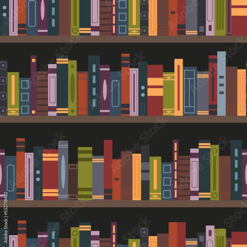Bookshelves. Seamless pattern, vector illustration