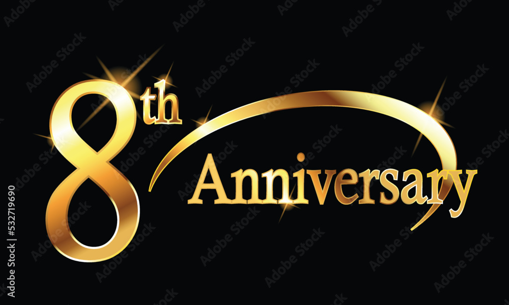 Fototapeta premium 8th Anniversary celebration. Gold Luxury Banner of 8th Anniversary celebration. eighth celebration. Vector anniversary