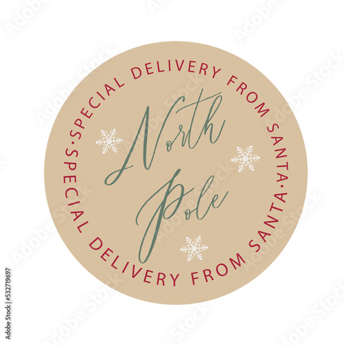 North Pole Special Delivery Kraft Brown Custom Classic Round Sticker.