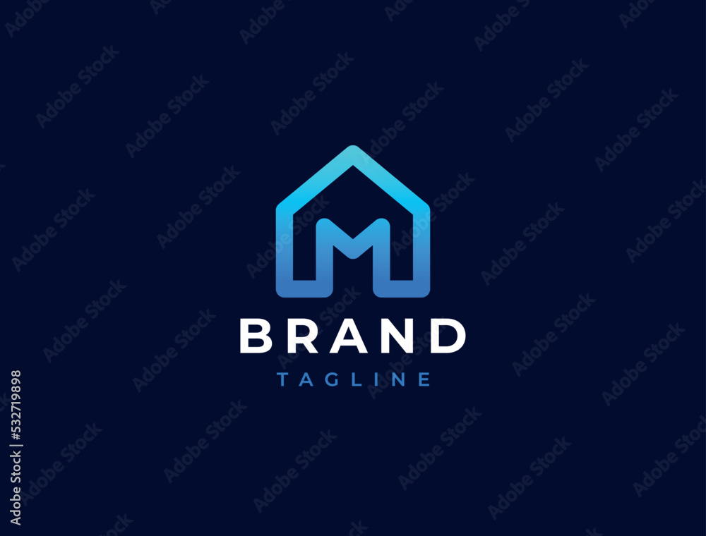 Letter M logo template. House shape logotype. Vector icon.
