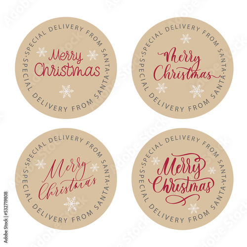 Merry Christmas Custom Kraft Brown Return Addresss Classic Round Sticker.