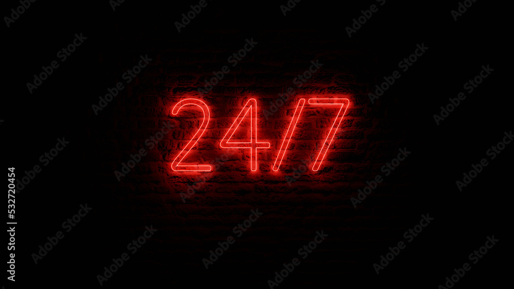 Red Neon 247 with Brick Background Red Neon 247 with Brick Background