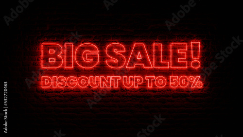 Red Neon Big Sale Discount with Brick Background