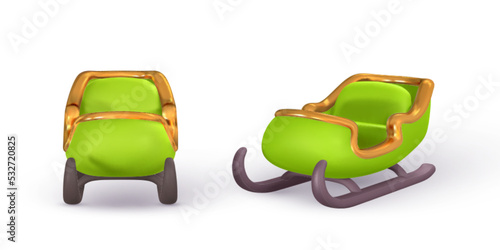 3d realistic Christmas sleigh with shadow. Xmas or New Year's decorative element. Vector illustration