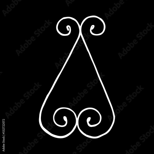 Vector outline illustration of a white decorative element made of cast iron is on a black background