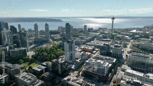Wide establishing view of Seattle's dense downtown sector.