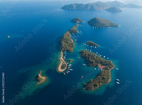 Turkish Maldives Yassica Islands Drone Photo, Gocek Mugla, Turkey 