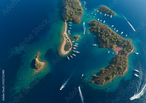 Turkish Maldives Yassica Islands Drone Photo, Gocek Mugla, Turkey	 photo