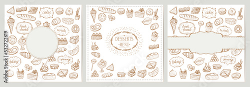Desserts and baked goods cards and menus set templates