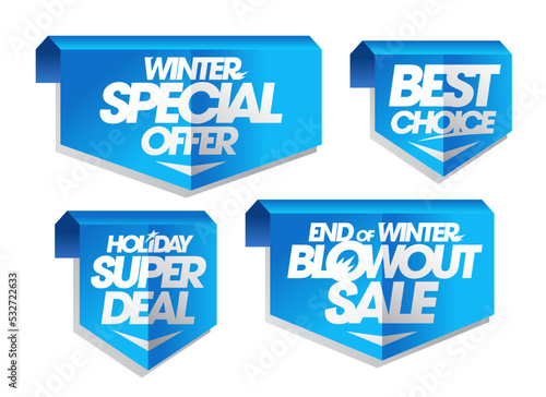 Winter special offer, best choice, holiday deal signs set