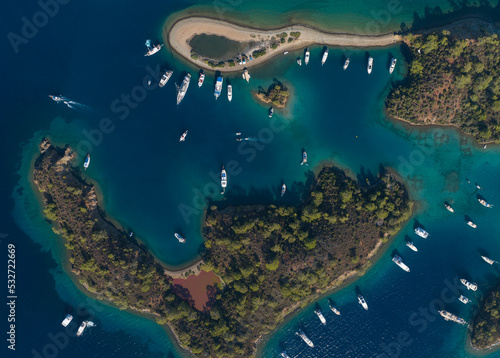 Fototapeta Naklejka Na Ścianę i Meble -  Turkish Maldives Yassica Islands Drone Photo, Gocek Mugla, Turkey