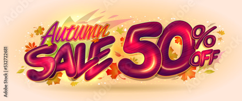 Autumn sale, 50 percents off, half price web banner mockup