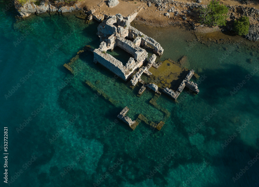 Cleopatra Hammam Bay Drone Photo, Gocek Islands Fethiye, Mugla Turkey
