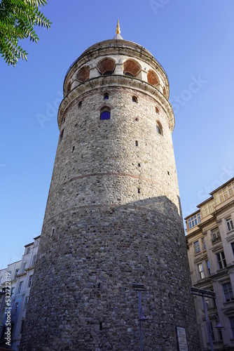 Istanbul, Turkey - Agust 08, 2022: The famous Galata tower in Istanbul, Turkey. This is a popular tourist attraction in the city. 