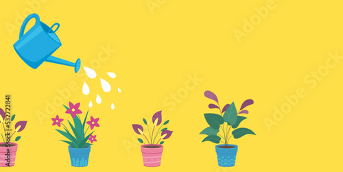 Illustration of watering a flower from a garden watering can.