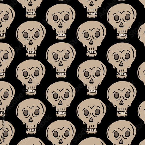 Dia de los muertos seamless vector pattern. The main symbols of the holiday on the dark background. Day of the dead.