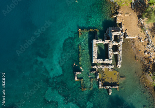 Fototapeta Naklejka Na Ścianę i Meble -  Cleopatra Hammam Bay Drone Photo, Gocek Islands Fethiye, Mugla Turkey