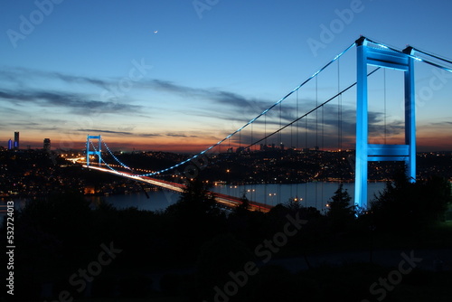 Fatih Sultan Mehmet Bridge in the Night Lights, Beykoz Istanbul, Turkey