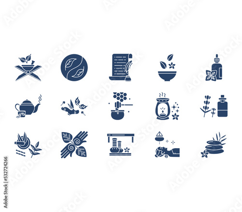 Ayurveda treatment icon set
