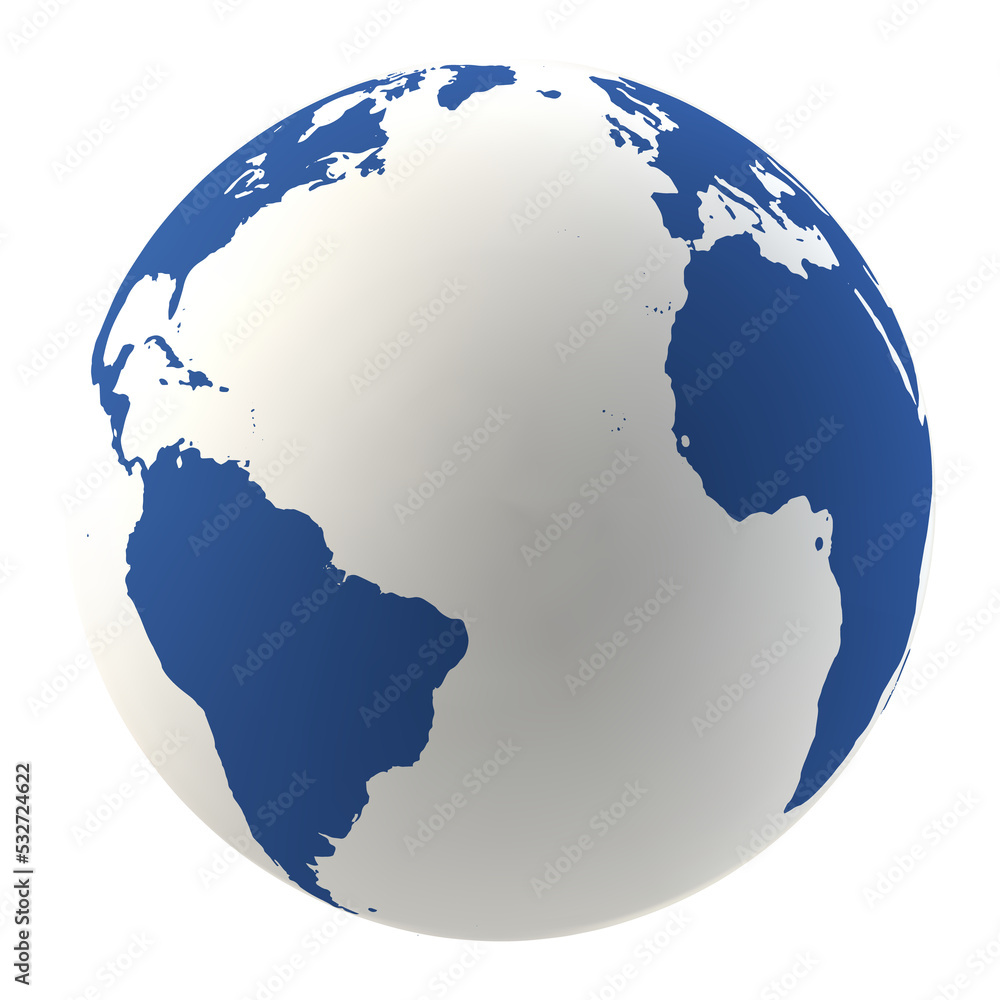 Highly detailed Earth globe with Atlantic Ocean. Isolated cut out