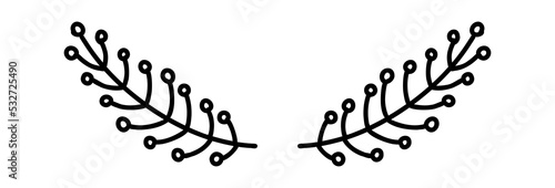 Doodle floral laurel. Hand drawn tree branches with leaves and flowers. illustration