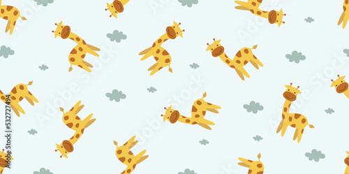 Cute animal giraffe wild life pastel doodle pattern