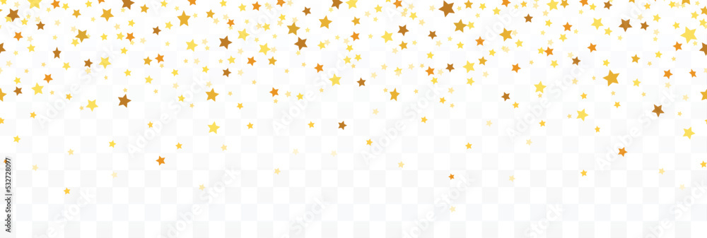 Christmas confetti stars background. Falling stars seamless background on transparent background.