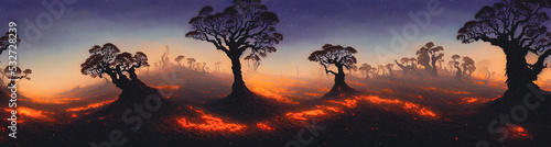 Artistic concept painting of a devastated land by climate change  background 3d illustration.