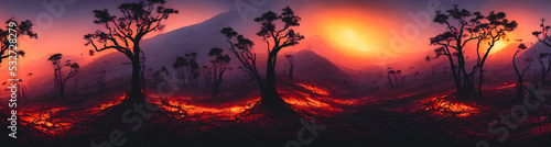 Artistic concept painting of a devastated land by climate change  background 3d illustration.