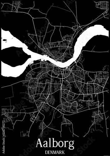 Canvastavla Black and White city map poster of Aalborg Denmark.